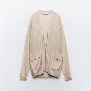 Zara Knit Semi Sheer Bomper Cardigan. New With Tags.